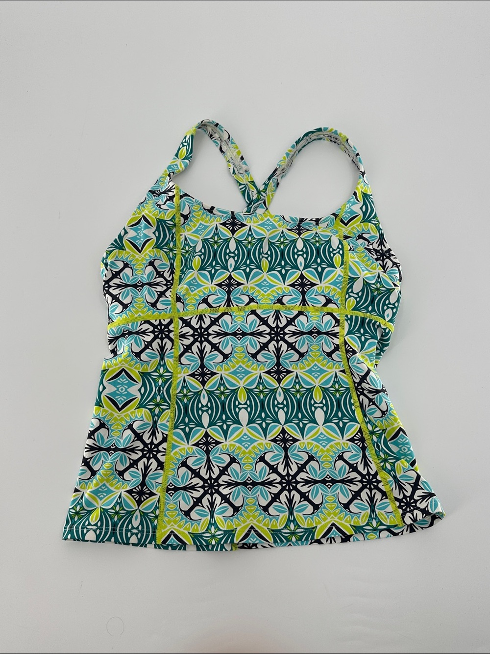 Athleta Green Teal Floral-Pattern Tankini Top